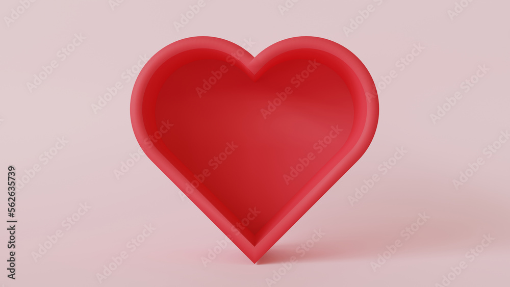 Red heart on pink background. 3D Render. Happy valentine day concept..