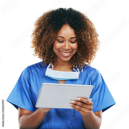 Wallpaper Mural Tablet, healthcare nurse and black woman in studio isolated on a white background mockup. Technology, wellness app and person or female medical physician with touchscreen for research or telehealth. Torontodigital.ca