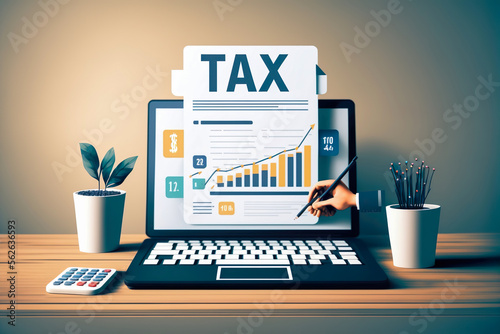 Government taxes and calculation tax return concept , Tax return online for tax payment , Government, state taxes, paperwork, financial research, report , generative ai photo
