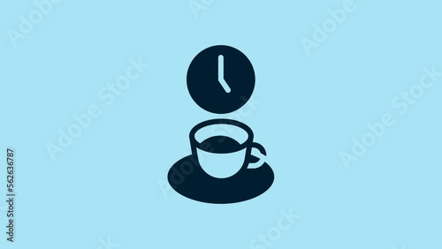 Blue Coffee time icon isolated on blue background. 4K Video motion graphic animation