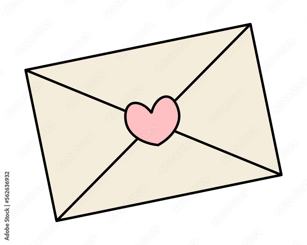 A white paper envelope with a message. Love letter with pink heart stamp. Color vector illustration. Cartoon style. Isolated background. Idea for web design. Valentine day. A white paper envelope with a message. Love letter with pink heart stamp. Color vector illustration. Cartoon style. Isolated background. Idea for web design. Valentine day.