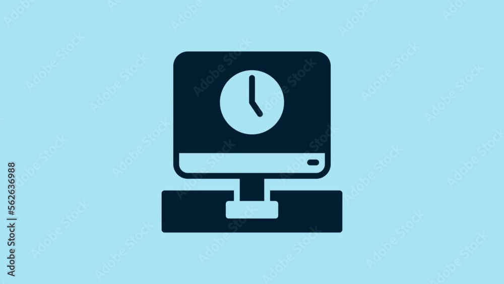 Blue Computer monitor time icon isolated on blue background. Electronic device. Front view. 4K Video motion graphic animation Blue Computer monitor time icon isolated on blue background. Electronic device. Front view. 4K Video motion graphic animation