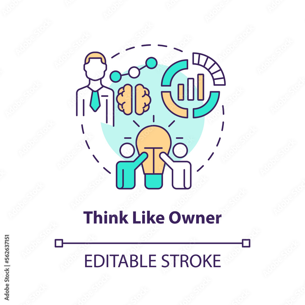 Think like owner concept icon. Business management. Rule of investing abstract idea thin line illustration. Isolated outline drawing. Editable stroke. Arial, Myriad Pro-Bold fonts used Think like owner concept icon. Business management. Rule of investing abstract idea thin line illustration. Isolated outline drawing. Editable stroke. Arial, Myriad Pro-Bold fonts used