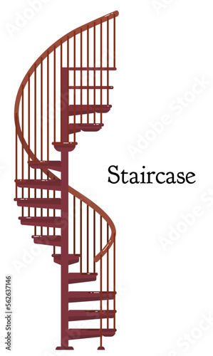 vector illustration of wooden stair case on white background. Interior wooden stairs with handrails and steps for interiors and architecture.