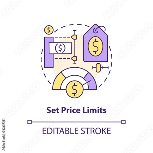 Set price limit concept icon. Adjust buy and sell process. Online investing abstract idea thin line illustration. Isolated outline drawing. Editable stroke. Arial, Myriad Pro-Bold fonts used