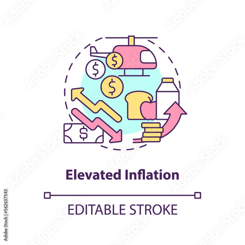 Elevated inflation concept icon. Primary concern for investors. Stock market trend abstract idea thin line illustration. Isolated outline drawing. Editable stroke. Arial, Myriad Pro-Bold fonts used