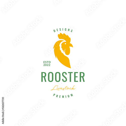 head rooster chicken cook poultry colored hipster vintage logo design vector icon illustration template