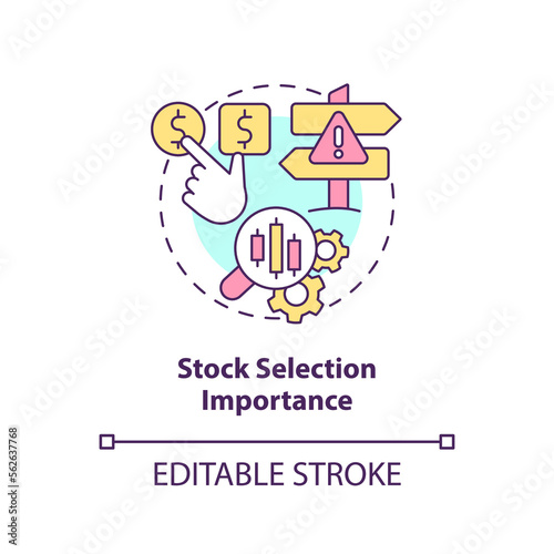 Stock selection importance concept icon. Choose marketplace. Financial market trend abstract idea thin line illustration. Isolated outline drawing. Editable stroke. Arial, Myriad Pro-Bold fonts used