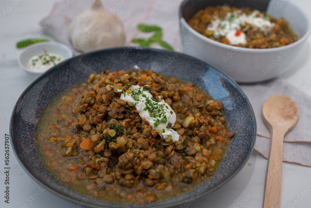 Home made indian Lentil Dal soup on a table Home made indian Lentil Dal soup on a table