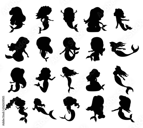 Silhouette of a kids mermaid collection vector illustration
