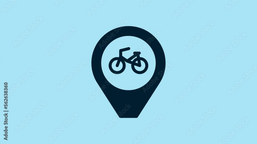 Blue Map pointer with bicycle icon isolated on blue background. 4K Video motion graphic animation Blue Map pointer with bicycle icon isolated on blue background. 4K Video motion graphic animation