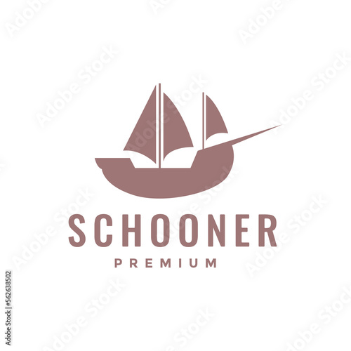 boat sailing schooner ocean sailor isolated logo design vector icon illustration template
