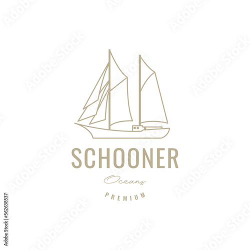Photo boat sailing schooner ocean sailor lines art hipster logo design vector icon ill