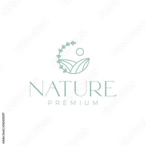 lavender agriculture flowers fragrant plant field minimal circle modern logo design vector icon illustration template