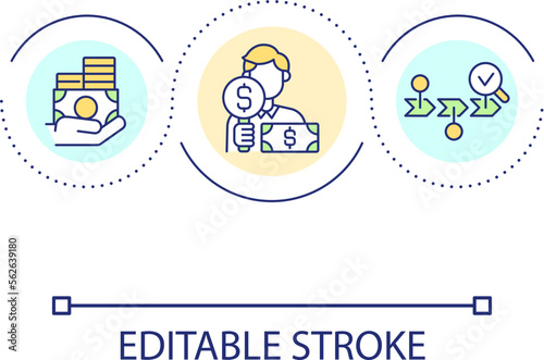Auditor loop concept icon. Financial specialist. Business finance review. Money management abstract idea thin line illustration. Isolated outline drawing. Editable stroke. Arial font used