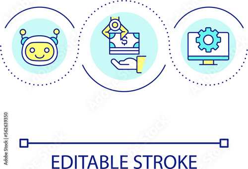 Automated financial management loop concept icon. Banking software. Processing finance operations abstract idea thin line illustration. Isolated outline drawing. Editable stroke. Arial font used
