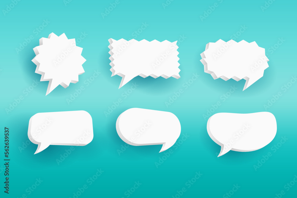Set of Six 3D speech bubble icons, isolated on orange background. 3D Chat icon set Realistic 3d design.
