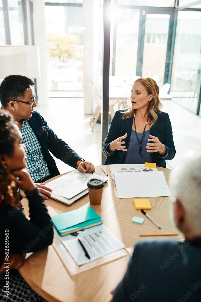 Strategy, question and planning of business people at meeting in ...