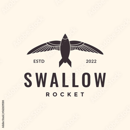 flying swallow bird wings freedom with rocket hipster logo design vector icon illustration template