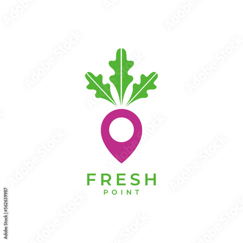 pin map location with fresh vegetables shop market logo design vector icon illustration template