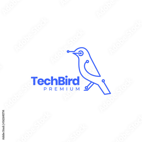 little bird singer technology connect lines minimal logo design vector icon illustration template