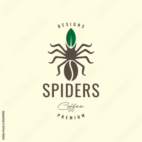 tarantula spider with coffee bean leaves nature vintage hipster logo design vector icon illustration template