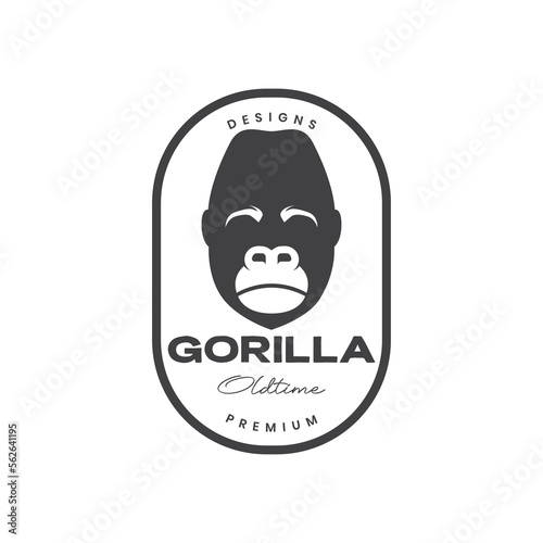 face old gorilla primate sad mascot badge vintage sticker logo design icon illustration template
