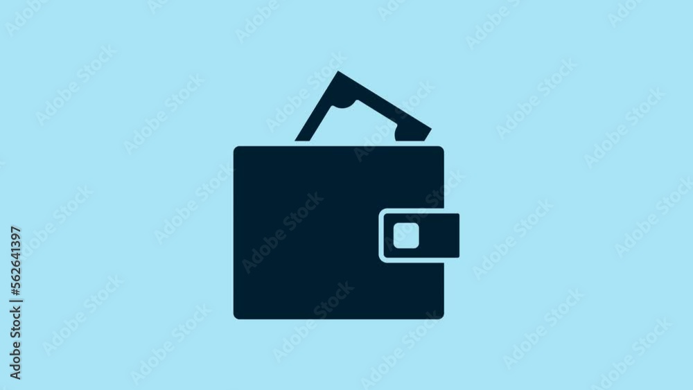 Blue Wallet with stacks paper money cash icon isolated on blue background. Purse icon. Cash savings symbol. 4K Video motion graphic animation Blue Wallet with stacks paper money cash icon isolated on blue background. Purse icon. Cash savings symbol. 4K Video motion graphic animation