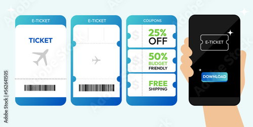 Electronic Ticket, Coupons, Holding a Phone Vector