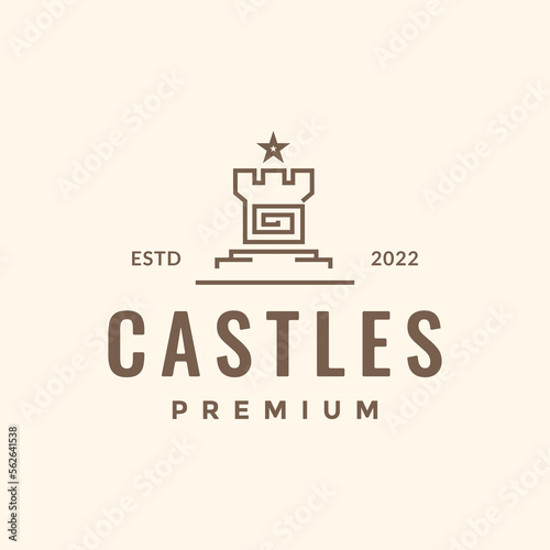 castle monument kingdom with star hipster vintage logo design vector icon illustration template