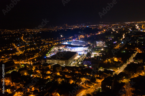 Aerial view of Cluj Napoca city by night. Urban landscape