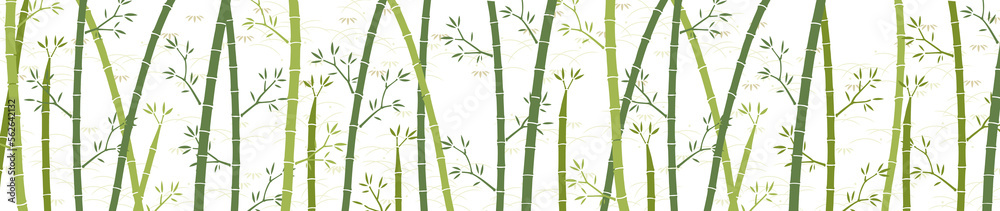 Fototapeta premium 透過背景の竹と和柄な草模様の背景素材（緑＆ワイド） 