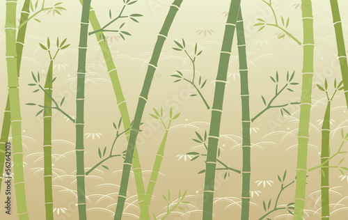 Fototapeta Naklejka Na Ścianę i Meble -  金色背景の竹と和柄な草模様の背景素材
