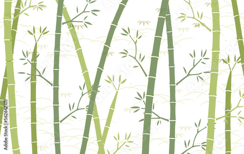 Fototapeta Naklejka Na Ścianę i Meble -  透過背景の竹と和柄な草模様の背景素材（緑）
