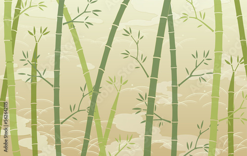 金色背景の竹と和柄な雲模様の背景素材