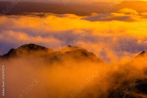 Mist in the mountains at sunrise