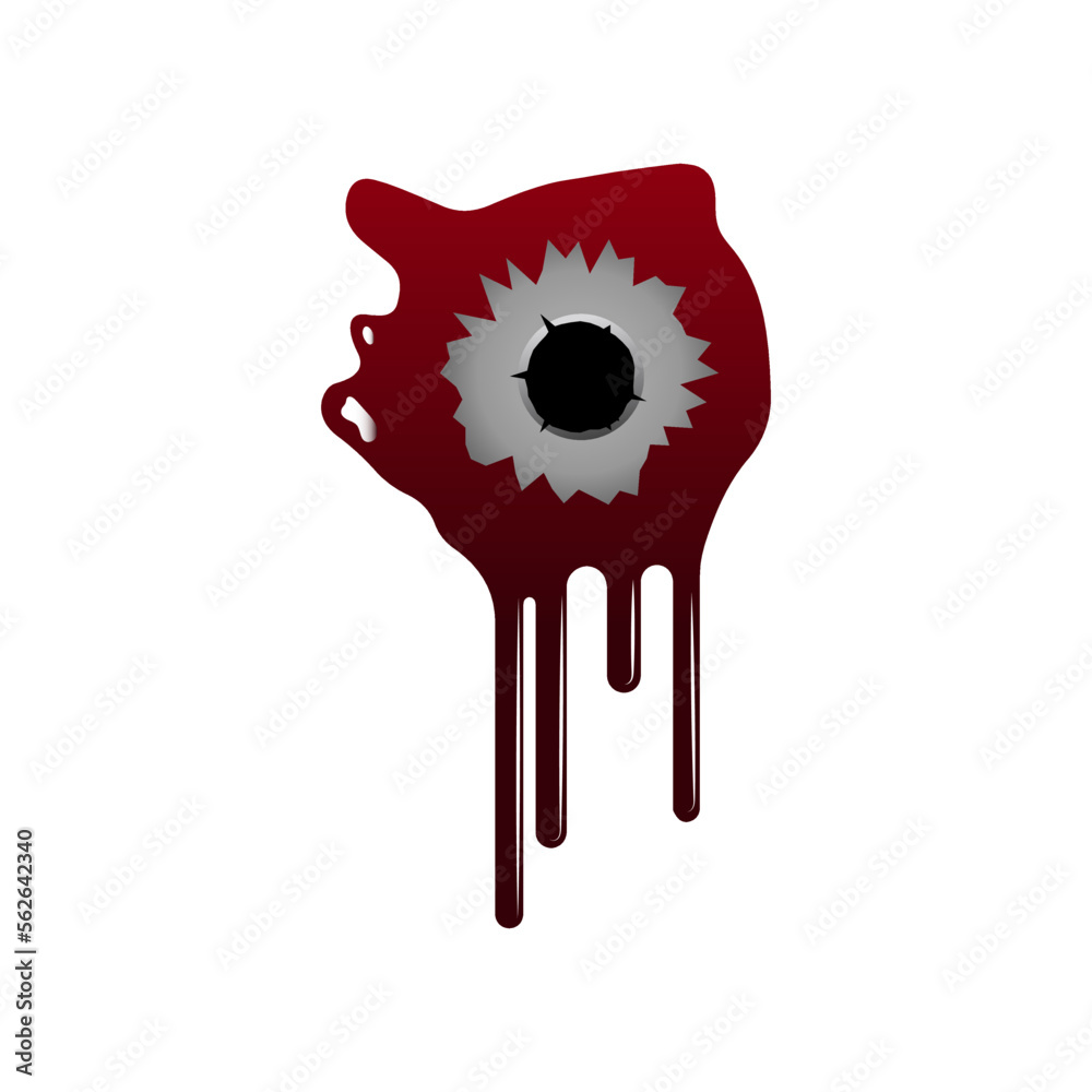 Bullet hole in metal on white background cartoon illustration. Crack