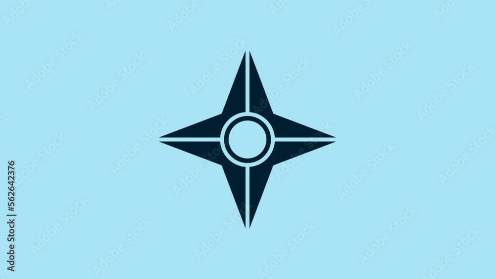 Blue Japanese ninja shuriken icon isolated on blue background. 4K Video motion graphic animation Blue Japanese ninja shuriken icon isolated on blue background. 4K Video motion graphic animation