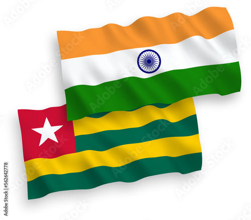 Flags of India and Togolese Republic on a white background