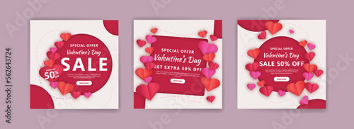 Social media post for valentine's day sale marketing. Vector design with the theme of love and affection.
