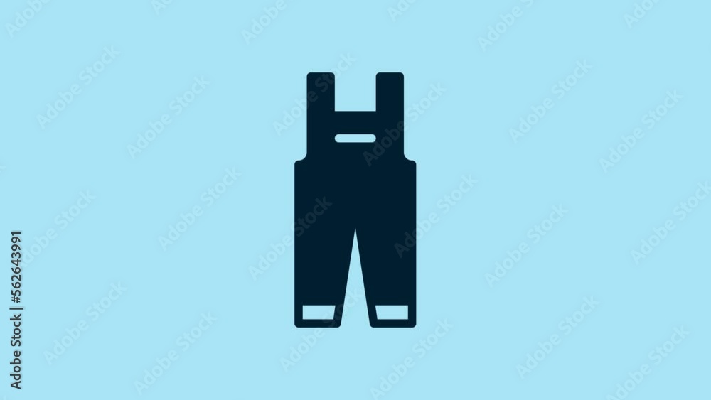 Blue Work overalls icon isolated on blue background. 4K Video motion graphic animation Blue Work overalls icon isolated on blue background. 4K Video motion graphic animation