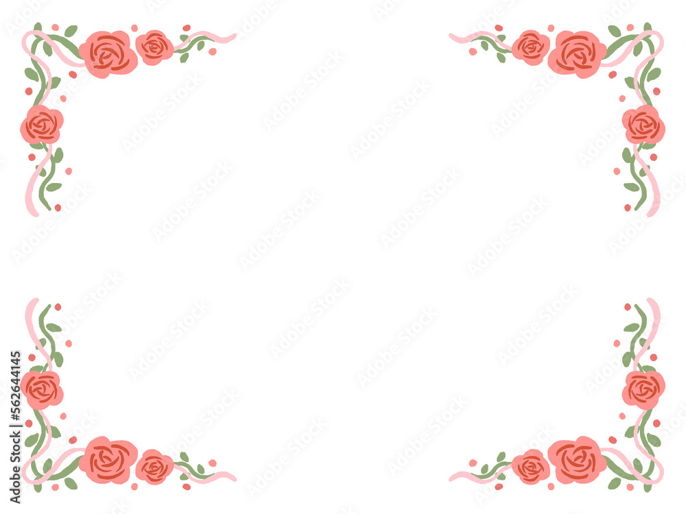 Red rose decoration frame valentine cute hand drawn illustration / 赤いバラの装飾フレーム バレンタイン かわいい手描きイラスト
