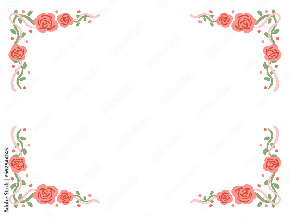 Red rose decoration frame valentine cute hand drawn illustration / 赤いバラの装飾フレーム バレンタイン かわいい手描きイラスト Red rose decoration frame valentine cute hand drawn illustration / 赤いバラの装飾フレーム バレンタイン かわいい手描きイラスト