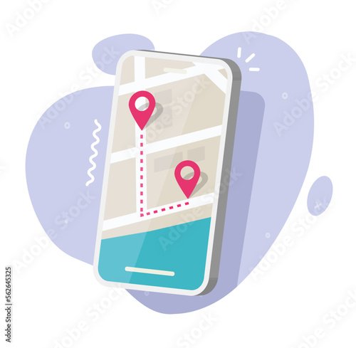Navigation route track on mobile cell phone app 3d icon vector, city map with gps location pin pointer marker, delivery shipping geo location online on cellphone smartphone image, run fitness tracker