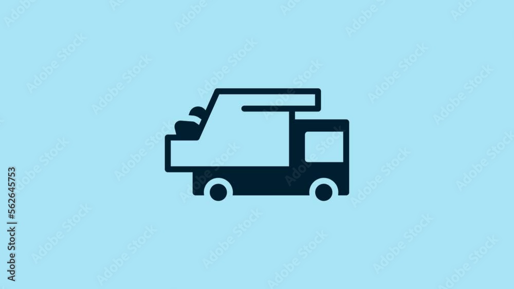 Blue Garbage truck icon isolated on blue background. 4K Video motion graphic animation Blue Garbage truck icon isolated on blue background. 4K Video motion graphic animation