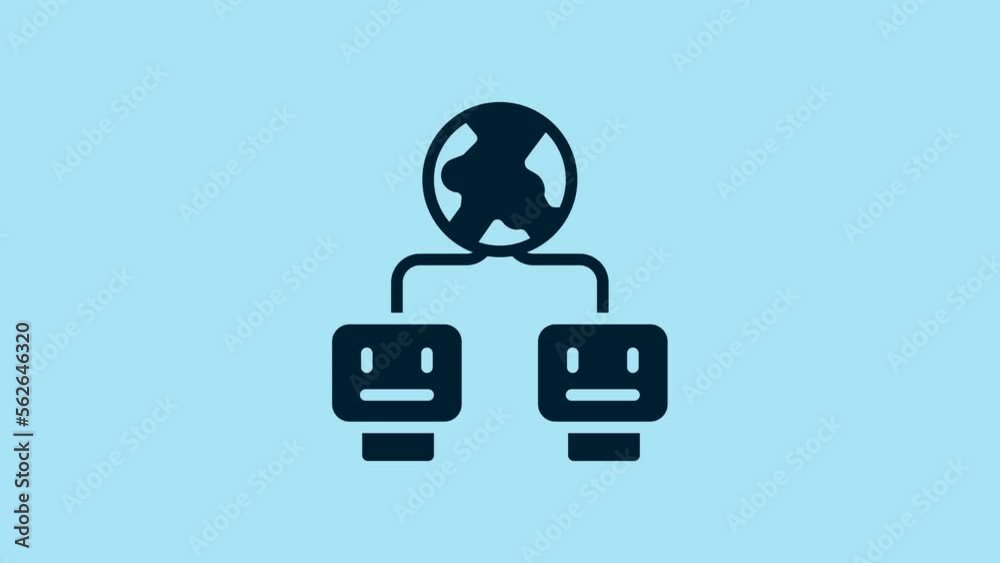 Blue Artificial intelligence icon isolated on blue background. Machine learning, cloud computing, automated support assistance and networks. 4K Video motion graphic animation