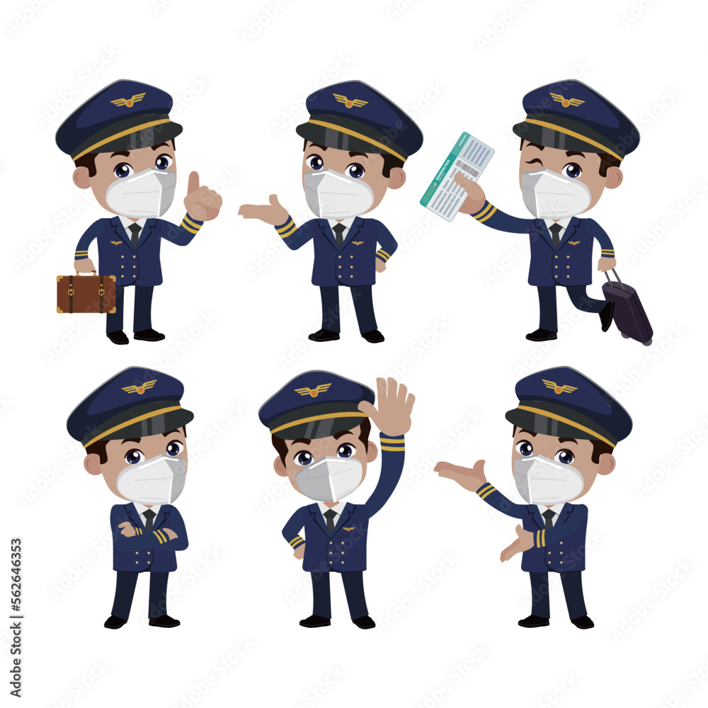 Airline pilot with different poses. vector Airline pilot with different poses. vector