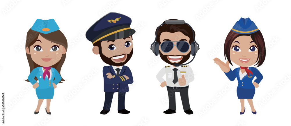 Airline pilot with different poses. vector Airline pilot with different poses. vector