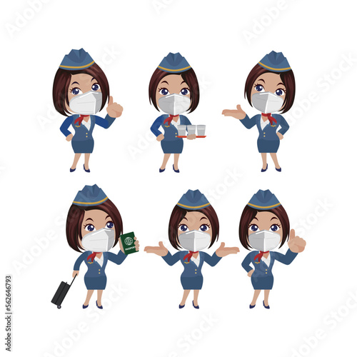 Stewardess with different poses. vector