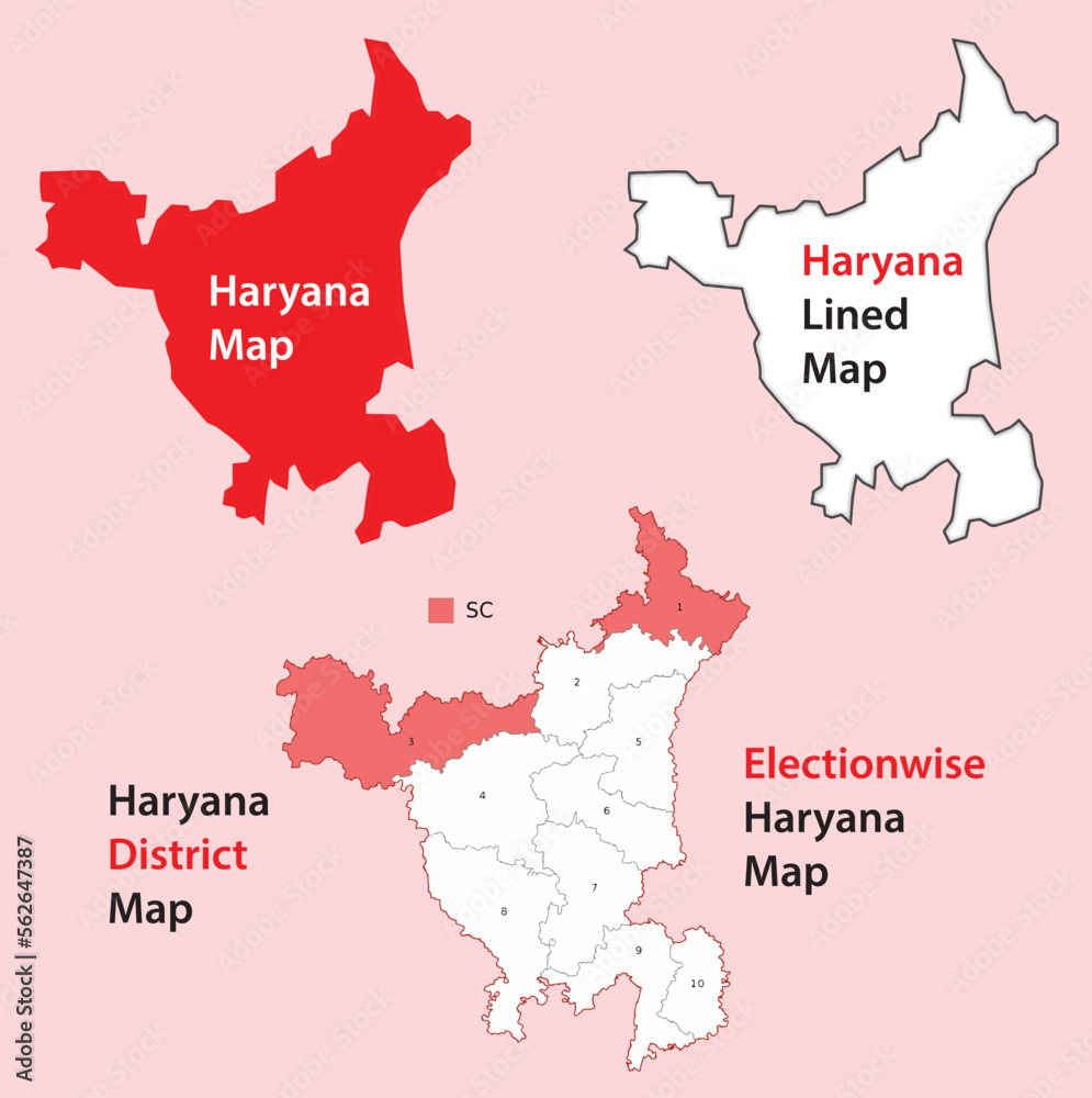 Haryana map vector, Haryana map lined, District map of Haryana